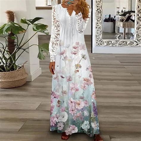 Maxi Abito Da Donna Con Scollo A V In Pizzo A Maniche Lunghe EBay