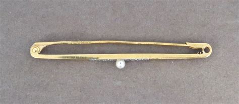 14k Yellow Gold Bar Pin With Pearl 6377 Auctionninja