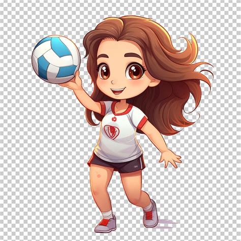 Une Jolie Jeune Fille De Dessin Animé Jouant Au Volley ball PSD Premium