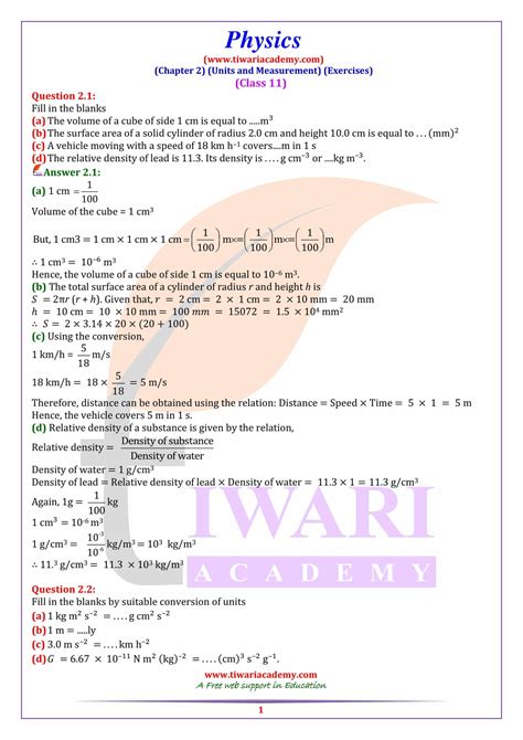 Ncert Solutions For Class 11 Physics Chapter 2 Units And Measurements