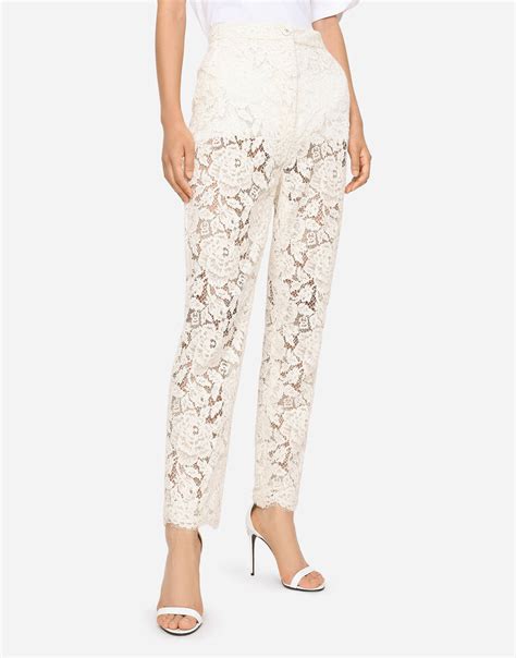 Branded Stretch Lace Pants In White For Women Dolceandgabbana®