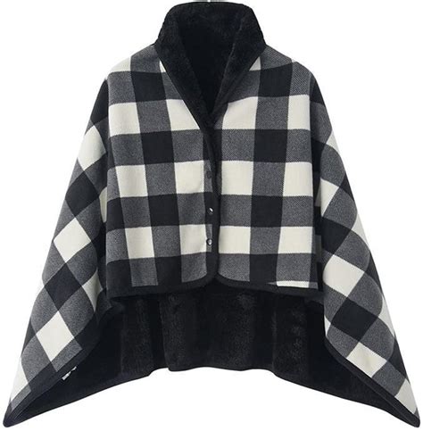 Winkeey Women Multiway Plaid Poncho Shawl Wrap Fleeced Wearable Blanket