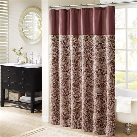 Burgundy And Gold Jacquard Paisley Print Fabric Shower Curtain 72 X 72