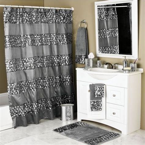 Metallic Silver Glitter Shower Curtain Sequin Bathroom Decor Shiny Bath