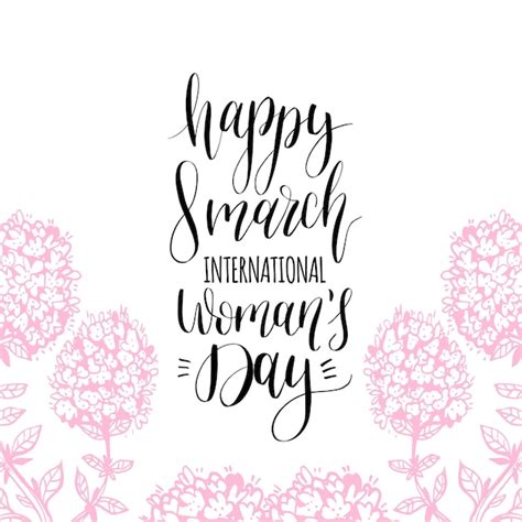 Premium Vector Happy Womans Day Hand Lettering Card Vintage Floral Background Vector 8 March