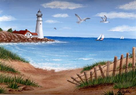 Lighthouse Lighthouse Painting Landscape Paintings Beach Painting