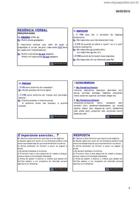 Clique Apostilas Regência Verbal 12