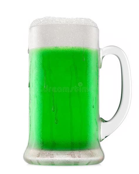 Frosty Glass Of Draft Green Beer With Bubble Froth Isolated On White