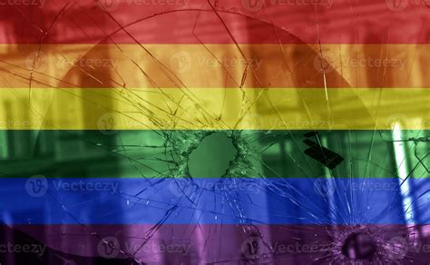 Flag Lgbt Community Pride On A Broken Glass Background Raimbow Gay