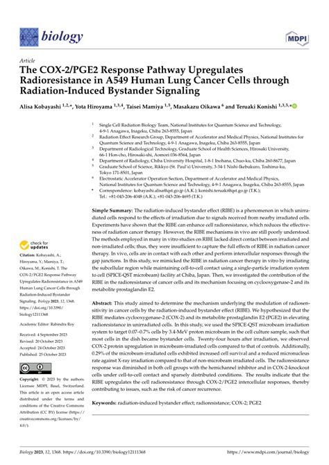 PDF The COX 2 PGE2 Response Pathway Upregulates Radioresistance In