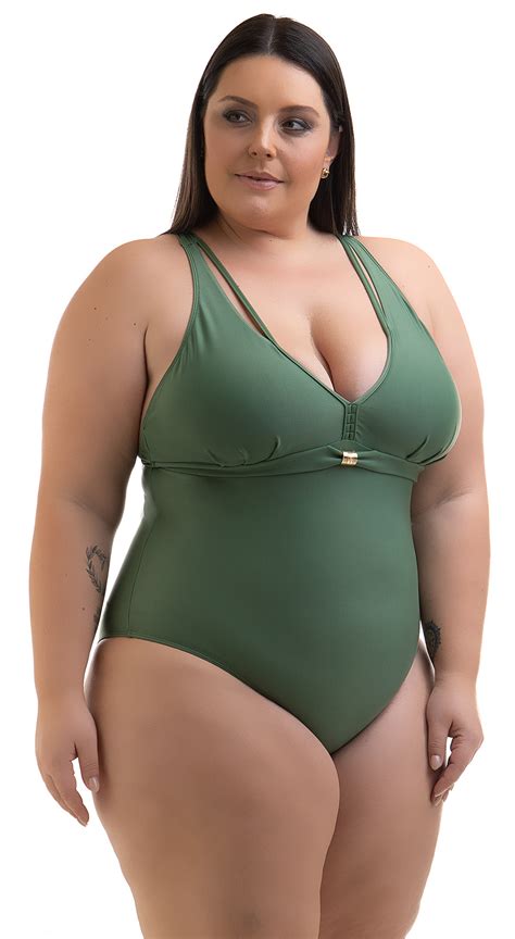 Militair Groen Plus Size Badpak Met Bandjes Swimsuit Betyna Agave