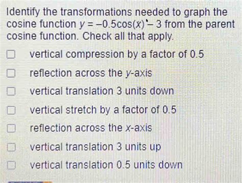 Solved Identify The Transformations Needed To Graph The Cosine