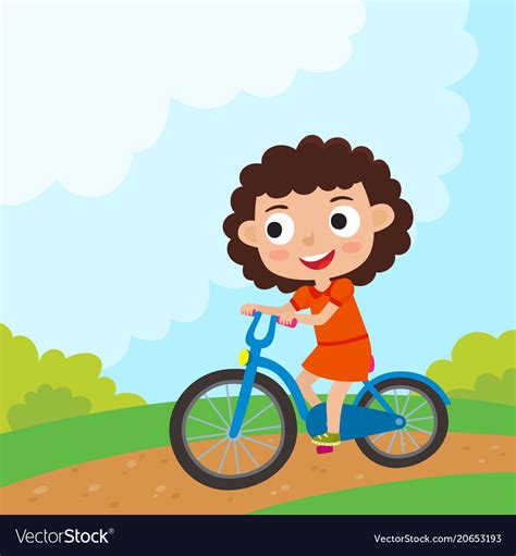 Cartoon Girl Riding A Bike Having Fun Riding Vector Image