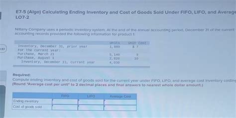 Solved E Algo Calculating Ending Inventory And Cost Of Goods