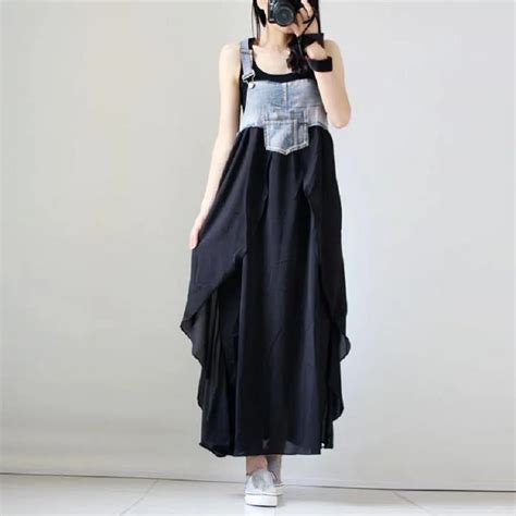 Women Casual Sleeveless Plus Size Dress Elegant Denim Spaghetti Strap