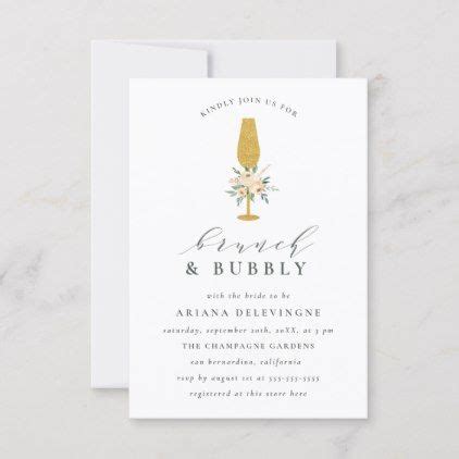 Gold Champagne Watercolor Floral Brunch Bubbly Announcement Zazzle