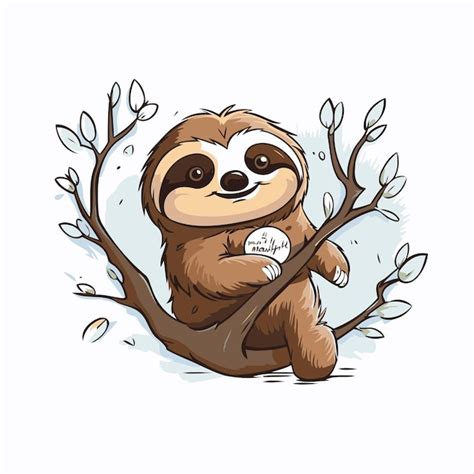 Un Mignon Paresseux De Dessin Anim Assis Sur L Arbre Illustration