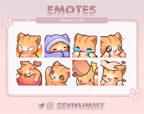 Cute Orange Cat Emotes Twitch Discord Kawaii Kitty Etsy Orange Cat