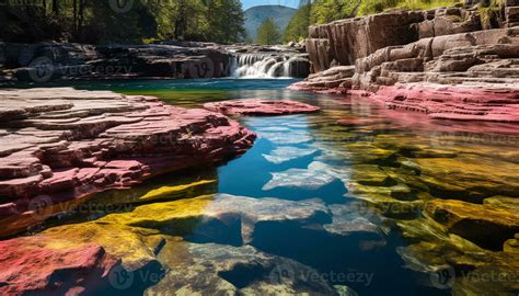 Ai Generated Smooth Flowing Water Cascades Down The Majestic Cliff