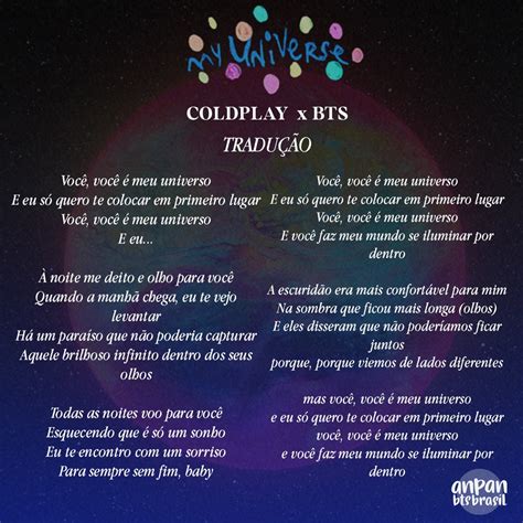 Anpan ⁷ Brasil on Twitter TRADUÇÃO DA MÚSICA MyUniverse COLDPLAY X