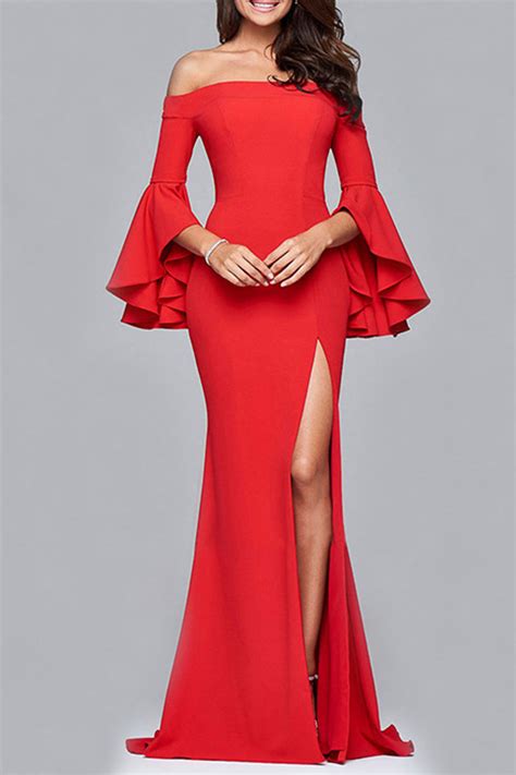 Elegant Solid Flounce Off The Shoulder Evening Dresses 6 Colors Sunnylula