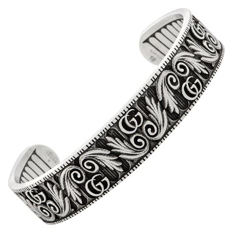 Gucci Gg Marmont Aged Sterling Silver Double G Motif Cuff Bracelet At