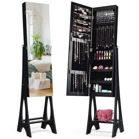 COSTWAY Armoire à Bijoux avec 12 LED Sur Pied Doublure Intérieure en