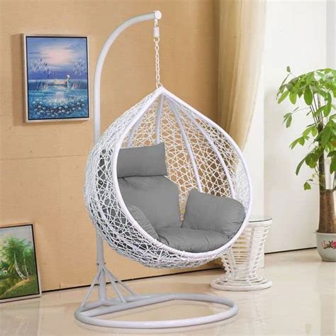 Jhula King Hanging Iron Frame Rattan Swing Chair With Stand Cushion