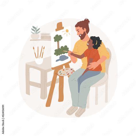 Drawing Together Isolated Cartoon Vector Illustration Woman Teach