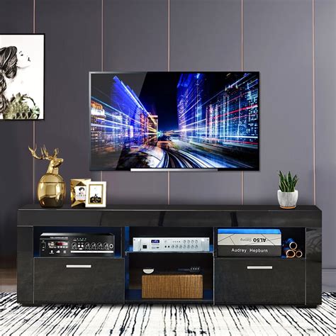 SESSLIFE Black TV Stand for 55 Inch TV, Modern TV Cabinet with 16 Color LED Light - Walmart.com