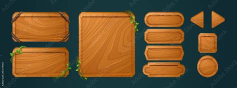 Wooden Game Buttons Menu Interface Made Of Wood Textured Boards With