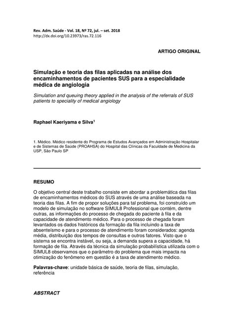 Pdf Simula O E Teoria Das Filas Aplicadas Na An Lise Dos