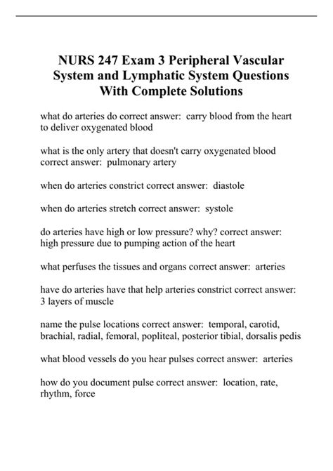 Nurs Exam Peripheral Vascular System And Lymphatic System