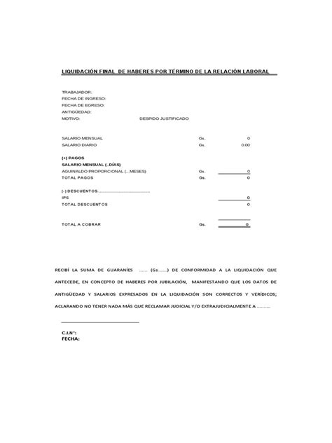 Liquidación Por Despido Justificado Pdf