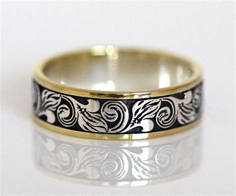 Vintage Engraved Two Tone Wedding Band – Ambrosia