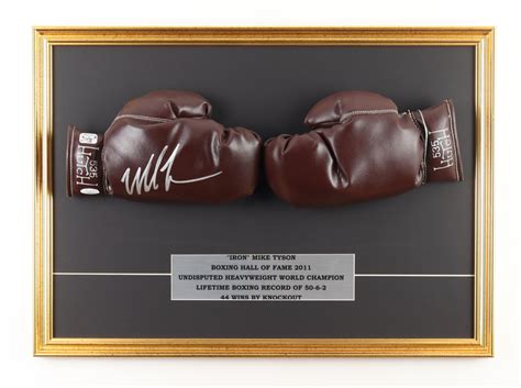 Mike Tyson Signed Custom Framed Vintage Hutch Boxing Glove Set Display