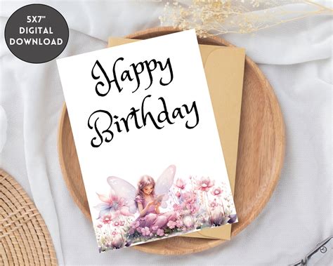 Pink Dreamland Fairy Birthday Card Digital Download Fairy Greeting Card