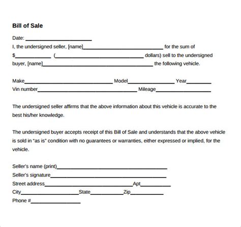 Bill Of Sale With Lien Template