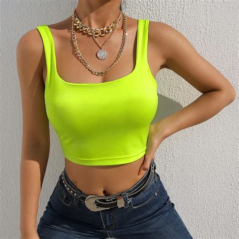 Women Summer Fitness Tank Top Neon Green Backless Sleeveless Bralette