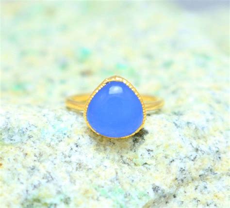 Chalcedon Ring Blauer Onyx Gold Ring Kristall Ring Edelstein Ring