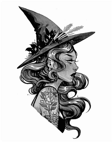 Dark Witch Shin Tattoo Witch Coloring Pages Autumn Tattoo Blackwork