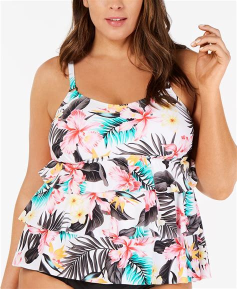 Island Escape Plus Size Triple Tiered Tankini Top Created For Macys