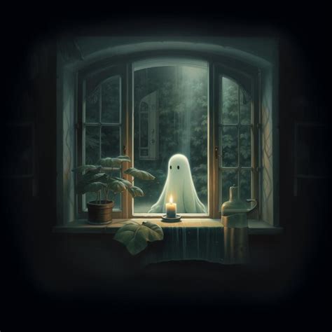 Premium Ai Image There Is A Ghost Sitting In A Window Sill With A