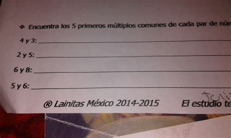 Encuentra Los Primero Multiplos Comunes De Cada Par De Numeros Ayuda