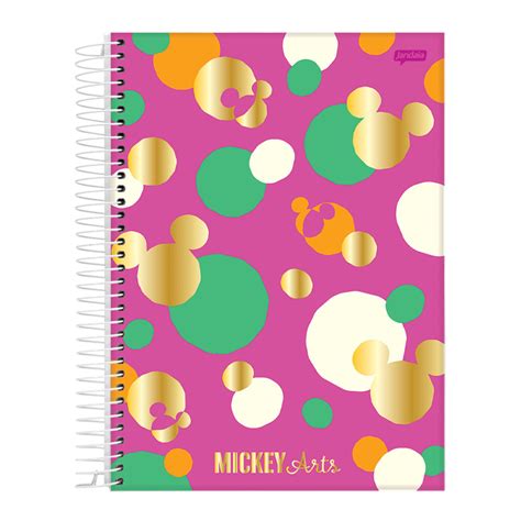 Caderno 10 Matérias 160fls Mickey Arts Rosa Jandaia