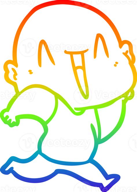 Rainbow Gradient Line Drawing Of A Happy Cartoon Bald Man 39883433 Png