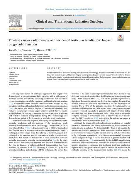 Pdf Prostate Cancer Radiotherapy And Incidental Testicular