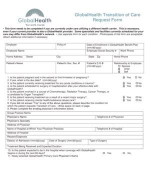 Fillable Online GlobalHealth Transition Of Care Request Form Fax Email