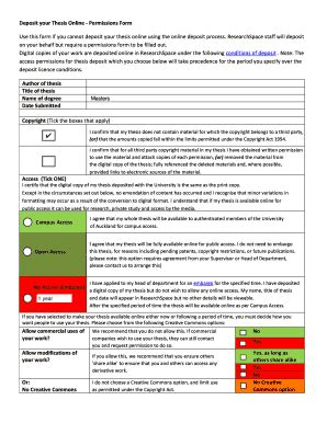 Fillable Online Library Auckland Ac Deposit Your Thesis Online