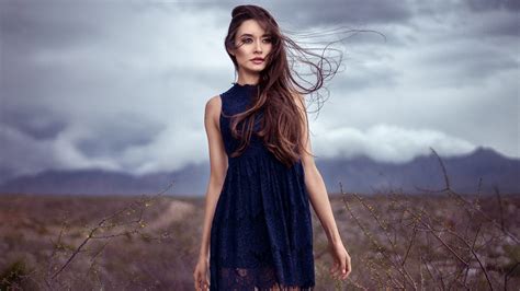 Girl Model Is Wearing Dark Blue Dress Standing In Blur Background 4k Hd Dark Blue Wallpapers